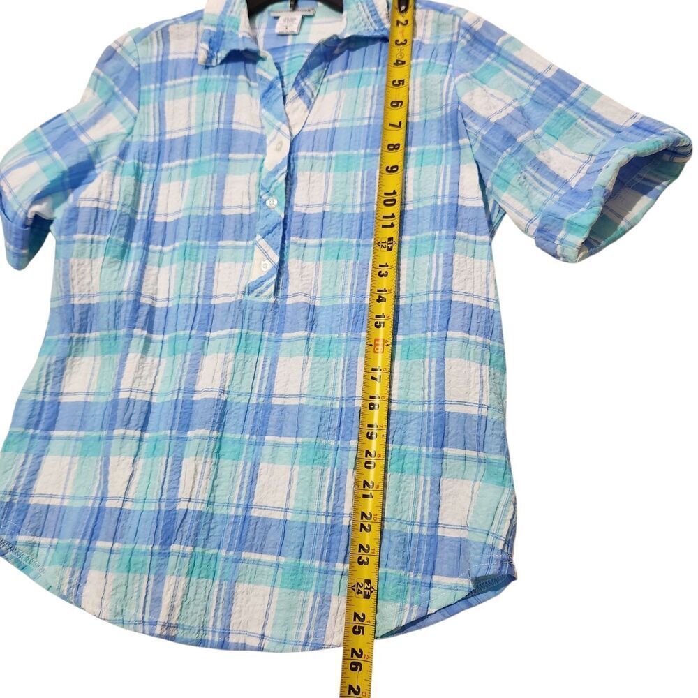 Rebeca Malone Top Size Medium Blue Plaid Front Buttons Short Sleeve - Picture 6 of 10